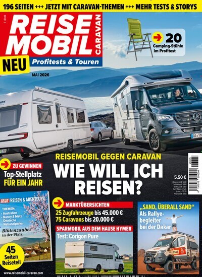 Titelbild der Ausgabe 5/2026 von Reisemobil Caravan. Diese Zeitschrift und viele weitere Automagazine und Motorradzeitschriften als Abo oder epaper bei United Kiosk online kaufen.