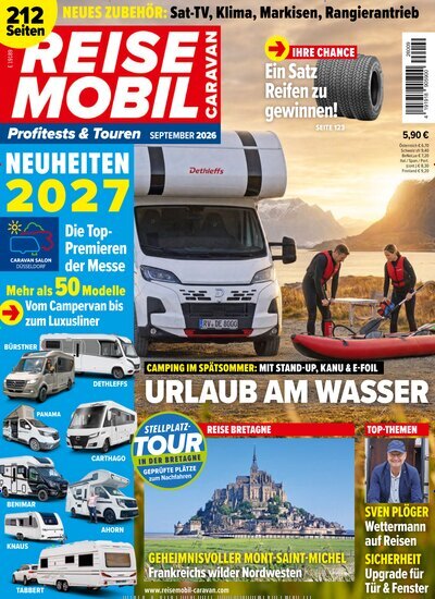 Titelbild der Ausgabe 9/2026 von Reisemobil Caravan. Diese Zeitschrift und viele weitere Automagazine und Motorradzeitschriften als Abo oder epaper bei United Kiosk online kaufen.