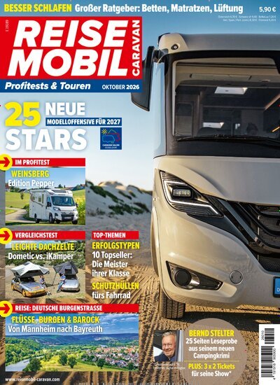 Titelbild der Ausgabe 10/2026 von Reisemobil Caravan. Diese Zeitschrift und viele weitere Automagazine und Motorradzeitschriften als Abo oder epaper bei United Kiosk online kaufen.