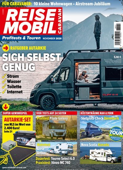 Titelbild der Ausgabe 11/2026 von Reisemobil Caravan. Diese Zeitschrift und viele weitere Automagazine und Motorradzeitschriften als Abo oder epaper bei United Kiosk online kaufen.