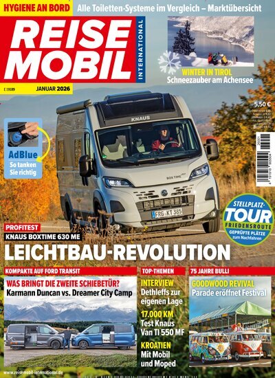 Titelbild der Ausgabe 1/2026 von Reisemobil International. Diese Zeitschrift und viele weitere Automagazine und Motorradzeitschriften als Abo oder epaper bei United Kiosk online kaufen.