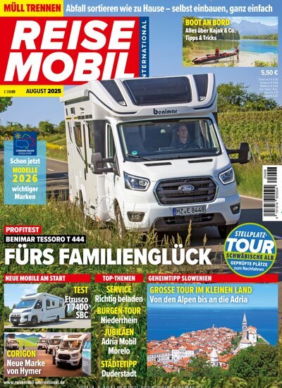 Titelbild der Ausgabe 8/2025 von Reisemobil International. Diese Zeitschrift und viele weitere Automagazine und Motorradzeitschriften als Abo oder epaper bei United Kiosk online kaufen.