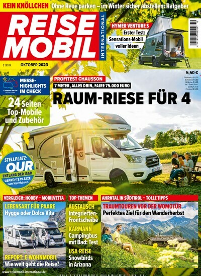 Titelbild der Ausgabe 10/2023 von Reisemobil International. Diese Zeitschrift und viele weitere Automagazine und Motorradzeitschriften als Abo oder epaper bei United Kiosk online kaufen.