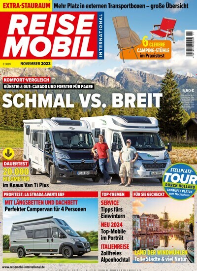 Titelbild der Ausgabe 11/2023 von Reisemobil International. Diese Zeitschrift und viele weitere Automagazine und Motorradzeitschriften als Abo oder epaper bei United Kiosk online kaufen.