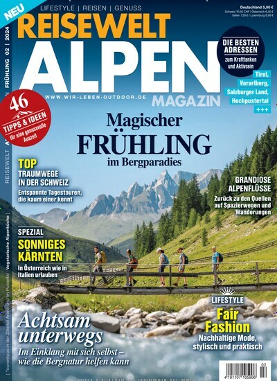 Titelbild der Ausgabe 2/2024 von Reisewelt Alpen Magazin. Diese Zeitschrift und viele weitere Reisemagazine, Freizeitmagazine und Wissensmagazine als Abo oder epaper bei United Kiosk online kaufen.