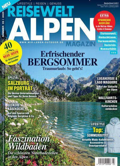 Titelbild der Ausgabe 3/2025 von Reisewelt Alpen Magazin. Diese Zeitschrift und viele weitere Reisemagazine, Freizeitmagazine und Wissensmagazine als Abo oder epaper bei United Kiosk online kaufen.