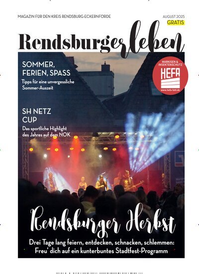 Titelbild der Ausgabe 8/2025 von RENDSBURGerleben. Diese Zeitschrift und viele weitere Lifestylemagazine und Peoplemagazine als Abo oder epaper bei United Kiosk online kaufen.