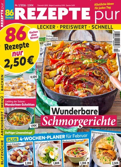 Titelbild der Ausgabe 2/2026 von Rezepte pur. Diese Zeitschrift und viele weitere Kochzeitschriften und Backzeitschriften als Abo oder epaper bei United Kiosk online kaufen.