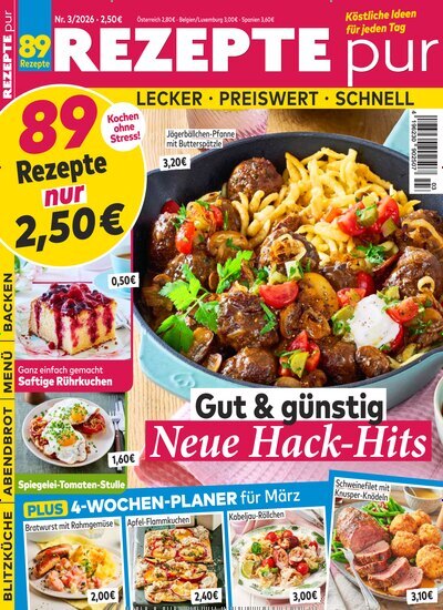 Titelbild der Ausgabe 3/2026 von Rezepte pur. Diese Zeitschrift und viele weitere Kochzeitschriften und Backzeitschriften als Abo oder epaper bei United Kiosk online kaufen.
