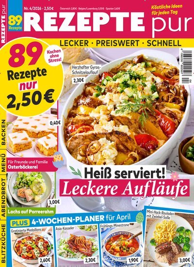 Titelbild der Ausgabe 4/2026 von Rezepte pur. Diese Zeitschrift und viele weitere Kochzeitschriften und Backzeitschriften als Abo oder epaper bei United Kiosk online kaufen.