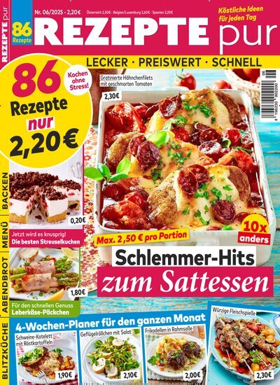 Titelbild der Ausgabe 6/2025 von Rezepte pur. Diese Zeitschrift und viele weitere Kochzeitschriften und Backzeitschriften als Abo oder epaper bei United Kiosk online kaufen.