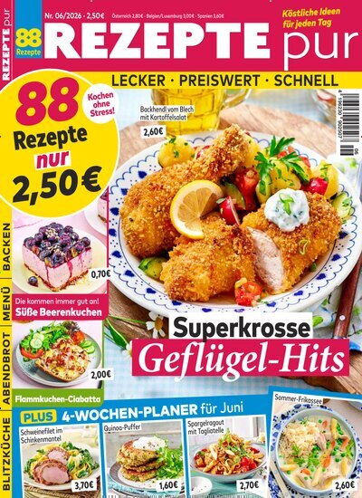 Titelbild der Ausgabe 6/2026 von Rezepte pur. Diese Zeitschrift und viele weitere Kochzeitschriften und Backzeitschriften als Abo oder epaper bei United Kiosk online kaufen.