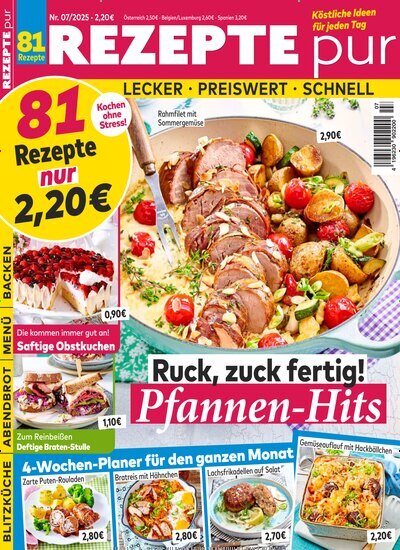 Titelbild der Ausgabe 7/2025 von Rezepte pur. Diese Zeitschrift und viele weitere Kochzeitschriften und Backzeitschriften als Abo oder epaper bei United Kiosk online kaufen.
