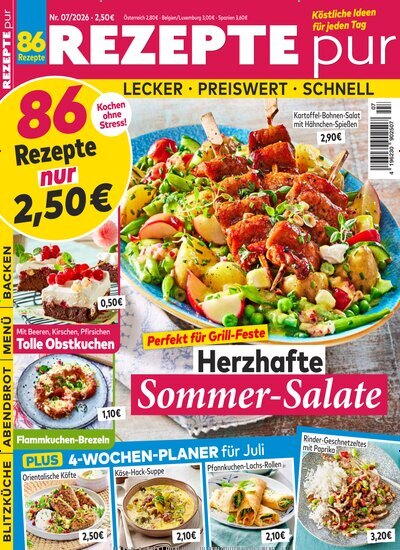 Titelbild der Ausgabe 7/2026 von Rezepte pur. Diese Zeitschrift und viele weitere Kochzeitschriften und Backzeitschriften als Abo oder epaper bei United Kiosk online kaufen.