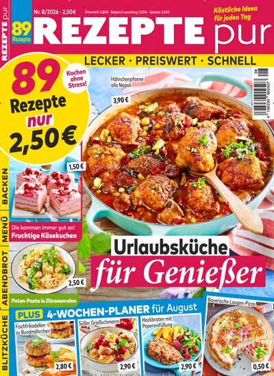 Titelbild der Ausgabe 8/2026 von Rezepte pur. Diese Zeitschrift und viele weitere Kochzeitschriften und Backzeitschriften als Abo oder epaper bei United Kiosk online kaufen.