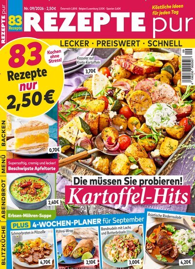 Titelbild der Ausgabe 9/2026 von Rezepte pur. Diese Zeitschrift und viele weitere Kochzeitschriften und Backzeitschriften als Abo oder epaper bei United Kiosk online kaufen.