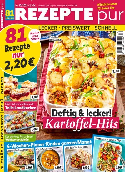 Titelbild der Ausgabe 10/2025 von Rezepte pur. Diese Zeitschrift und viele weitere Kochzeitschriften und Backzeitschriften als Abo oder epaper bei United Kiosk online kaufen.