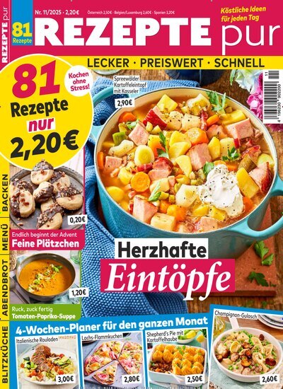 Titelbild der Ausgabe 11/2025 von Rezepte pur. Diese Zeitschrift und viele weitere Kochzeitschriften und Backzeitschriften als Abo oder epaper bei United Kiosk online kaufen.