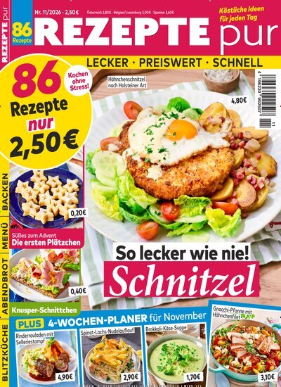 Titelbild der Ausgabe 11/2026 von Rezepte pur. Diese Zeitschrift und viele weitere Kochzeitschriften und Backzeitschriften als Abo oder epaper bei United Kiosk online kaufen.