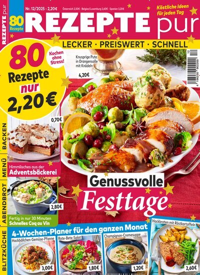 Titelbild der Ausgabe 12/2025 von Rezepte pur. Diese Zeitschrift und viele weitere Kochzeitschriften und Backzeitschriften als Abo oder epaper bei United Kiosk online kaufen.