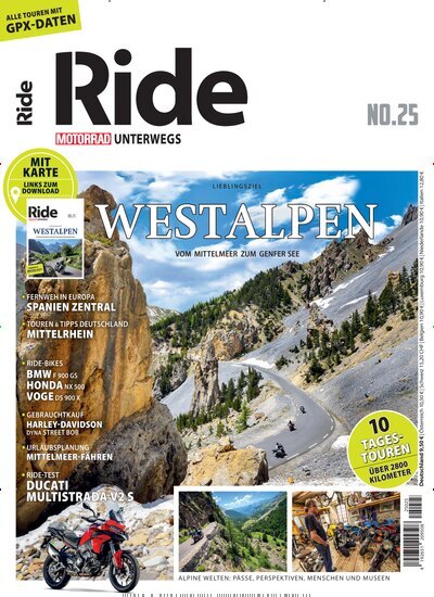 Titelbild der Ausgabe 25/2025 von Ride - Motorrad unterwegs. Diese Zeitschrift und viele weitere Automagazine und Motorradzeitschriften als Abo oder epaper bei United Kiosk online kaufen.