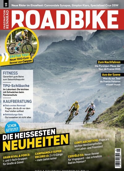 Titelbild der Ausgabe 8/2025 von RoadBike. Diese Zeitschrift und viele weitere Sportmagazine als Abo oder epaper bei United Kiosk online kaufen.