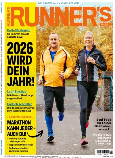 Titelbild der Ausgabe 1/2026 von Runners World. Diese Zeitschrift und viele weitere Sportmagazine als Abo oder epaper bei United Kiosk online kaufen.