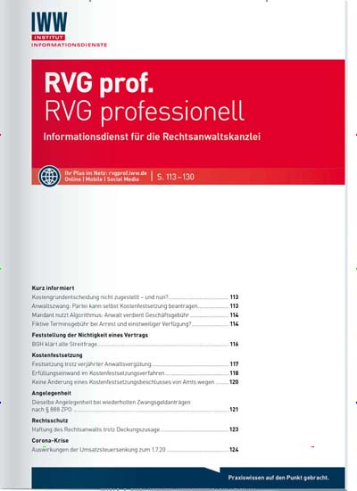 Titelbild der Ausgabe 4/2021 von RVG professionell. Diese Zeitschrift und viele weitere Jurazeitschriften und Zeitschriften für Verwaltung als Abo oder epaper bei United Kiosk online kaufen.