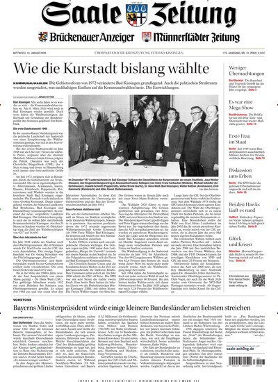 Titelbild der Ausgabe 10/2026 von Saale Zeitung. Diese Zeitschrift und viele weitere Zeitungsabos als Abo oder epaper bei United Kiosk online kaufen.