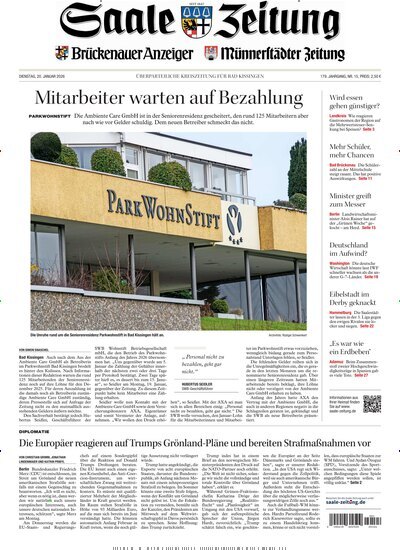 Titelbild der Ausgabe 15/2026 von Saale Zeitung. Diese Zeitschrift und viele weitere Zeitungsabos als Abo oder epaper bei United Kiosk online kaufen.