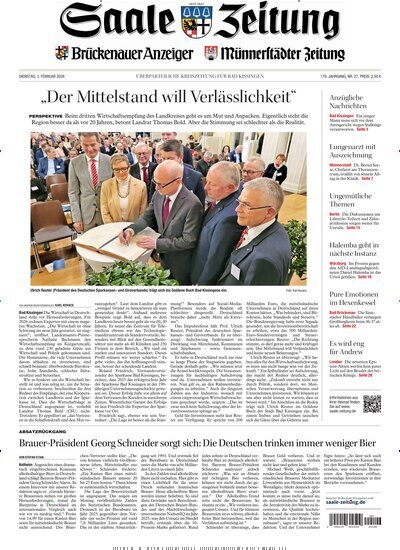 Titelbild der Ausgabe 27/2026 von Saale Zeitung. Diese Zeitschrift und viele weitere Zeitungsabos als Abo oder epaper bei United Kiosk online kaufen.