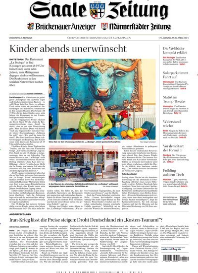 Titelbild der Ausgabe 53/2026 von Saale Zeitung. Diese Zeitschrift und viele weitere Zeitungsabos als Abo oder epaper bei United Kiosk online kaufen.