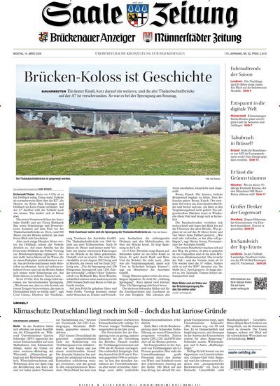 Titelbild der Ausgabe 62/2026 von Saale Zeitung. Diese Zeitschrift und viele weitere Zeitungsabos als Abo oder epaper bei United Kiosk online kaufen.