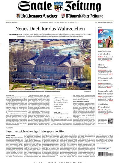 Titelbild der Ausgabe 66/2026 von Saale Zeitung. Diese Zeitschrift und viele weitere Zeitungsabos als Abo oder epaper bei United Kiosk online kaufen.