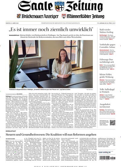 Titelbild der Ausgabe 69/2026 von Saale Zeitung. Diese Zeitschrift und viele weitere Zeitungsabos als Abo oder epaper bei United Kiosk online kaufen.