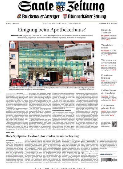Titelbild der Ausgabe 76/2026 von Saale Zeitung. Diese Zeitschrift und viele weitere Zeitungsabos als Abo oder epaper bei United Kiosk online kaufen.