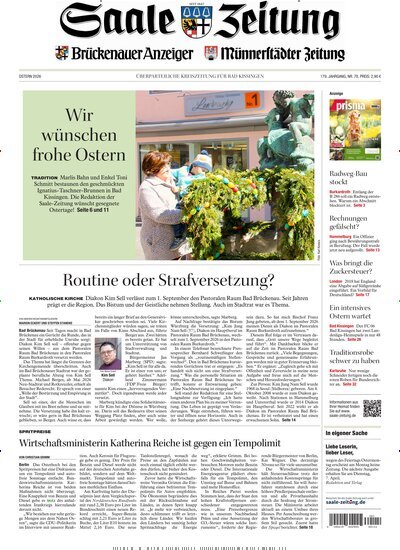 Titelbild der Ausgabe 78/2026 von Saale Zeitung. Diese Zeitschrift und viele weitere Zeitungsabos als Abo oder epaper bei United Kiosk online kaufen.