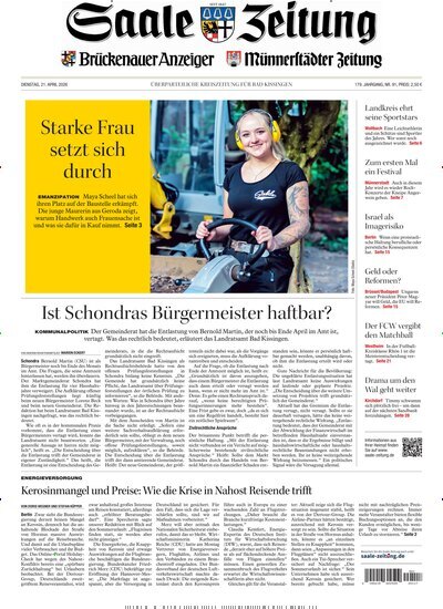 Titelbild der Ausgabe 91/2026 von Saale Zeitung. Diese Zeitschrift und viele weitere Zeitungsabos als Abo oder epaper bei United Kiosk online kaufen.