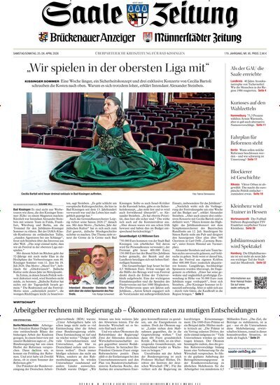 Titelbild der Ausgabe 95/2026 von Saale Zeitung. Diese Zeitschrift und viele weitere Zeitungsabos als Abo oder epaper bei United Kiosk online kaufen.