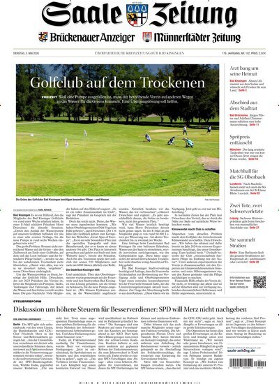 Titelbild der Ausgabe 102/2026 von Saale Zeitung. Diese Zeitschrift und viele weitere Zeitungsabos als Abo oder epaper bei United Kiosk online kaufen.