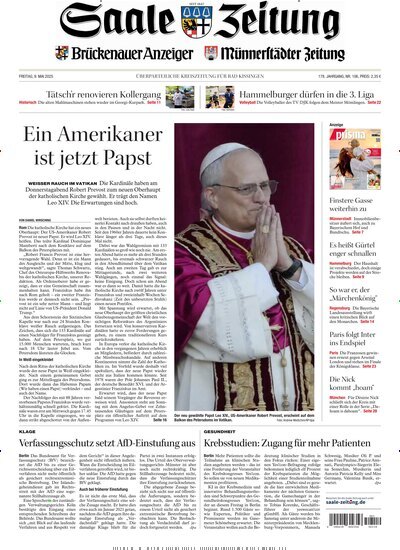 Titelbild der Ausgabe 106/2025 von Saale Zeitung. Diese Zeitschrift und viele weitere Zeitungsabos als Abo oder epaper bei United Kiosk online kaufen.