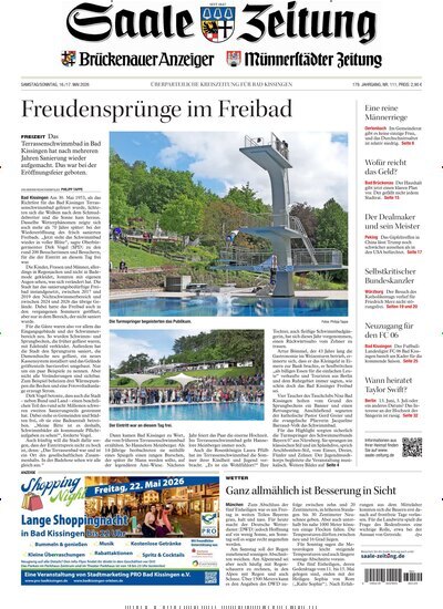 Titelbild der Ausgabe 111/2026 von Saale Zeitung. Diese Zeitschrift und viele weitere Zeitungsabos als Abo oder epaper bei United Kiosk online kaufen.