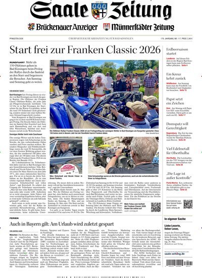 Titelbild der Ausgabe 117/2026 von Saale Zeitung. Diese Zeitschrift und viele weitere Zeitungsabos als Abo oder epaper bei United Kiosk online kaufen.