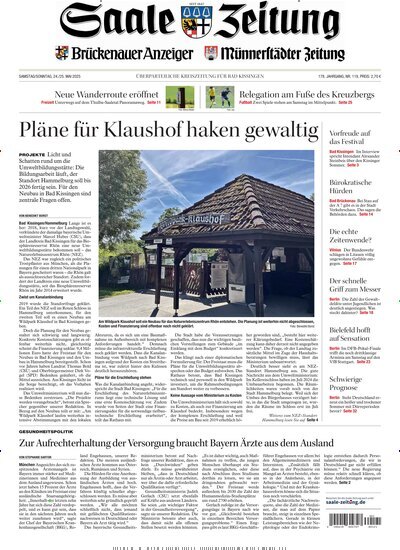 Titelbild der Ausgabe 119/2025 von Saale Zeitung. Diese Zeitschrift und viele weitere Zeitungsabos als Abo oder epaper bei United Kiosk online kaufen.