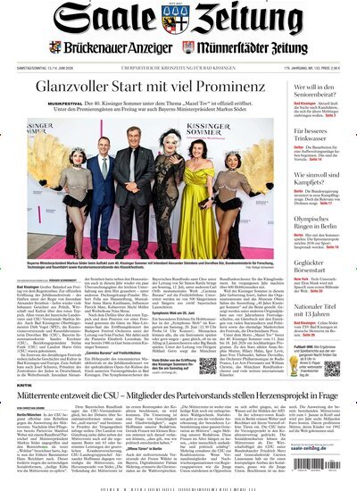 Titelbild der Ausgabe 133/2026 von Saale Zeitung. Diese Zeitschrift und viele weitere Zeitungsabos als Abo oder epaper bei United Kiosk online kaufen.