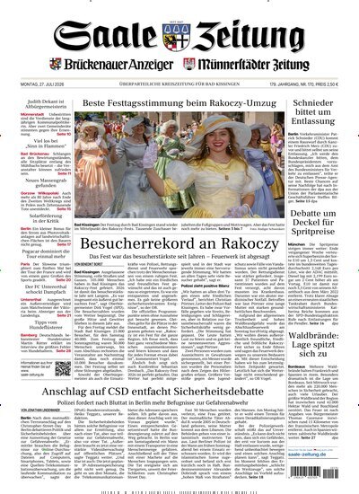 Titelbild der Ausgabe 170/2026 von Saale Zeitung. Diese Zeitschrift und viele weitere Zeitungsabos als Abo oder epaper bei United Kiosk online kaufen.