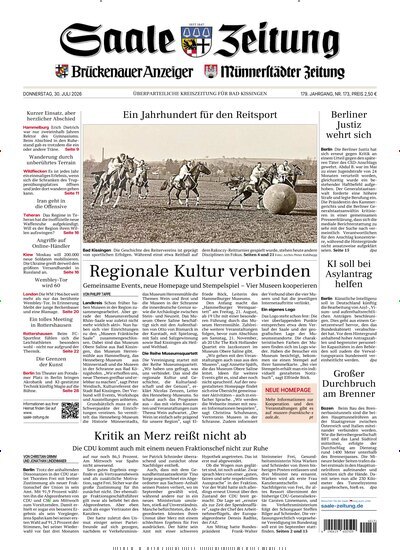 Titelbild der Ausgabe 173/2026 von Saale Zeitung. Diese Zeitschrift und viele weitere Zeitungsabos als Abo oder epaper bei United Kiosk online kaufen.