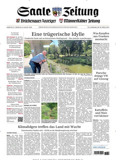Titelbild der Ausgabe 181/2026 von Saale Zeitung. Diese Zeitschrift und viele weitere Zeitungsabos als Abo oder epaper bei United Kiosk online kaufen.