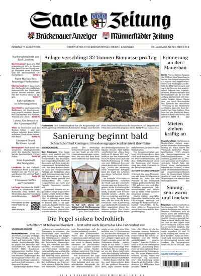 Titelbild der Ausgabe 183/2026 von Saale Zeitung. Diese Zeitschrift und viele weitere Zeitungsabos als Abo oder epaper bei United Kiosk online kaufen.