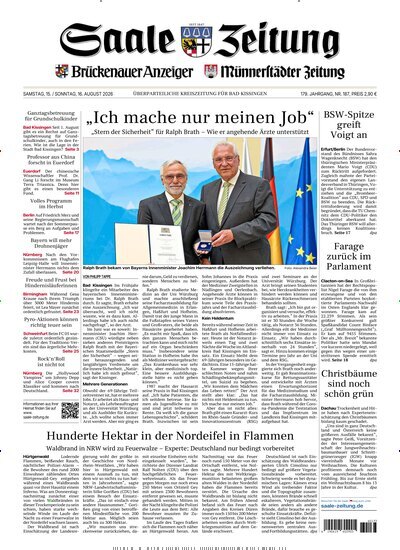 Titelbild der Ausgabe 187/2026 von Saale Zeitung. Diese Zeitschrift und viele weitere Zeitungsabos als Abo oder epaper bei United Kiosk online kaufen.
